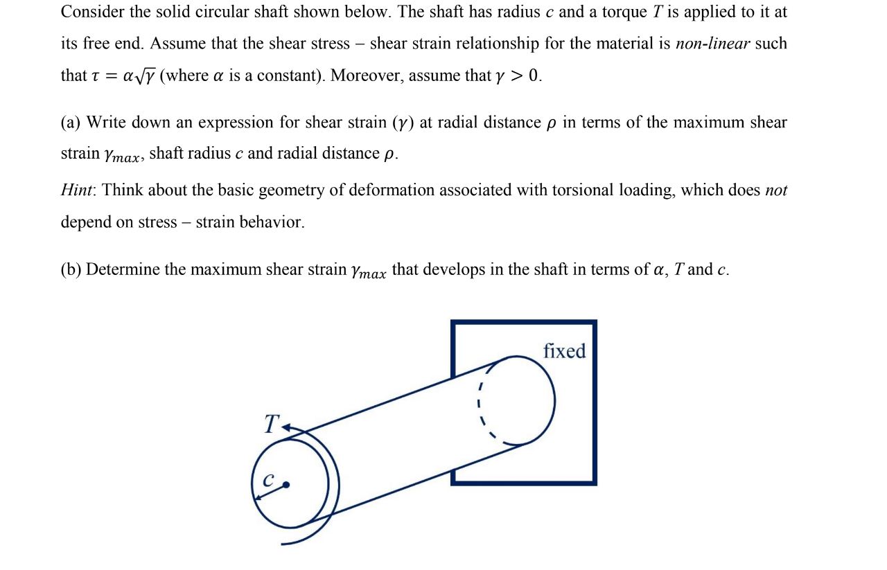 Solved Consider The Solid Circular Shaft Shown Below. The 