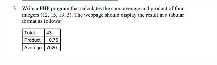Solved 3. Write a PHP program that calculates the sum, | Chegg.com