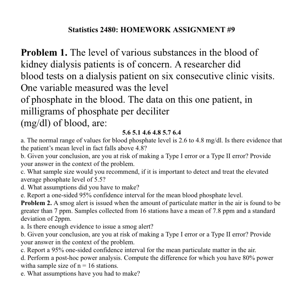 Solved Statistics 2480: HOMEWORK ASSIGNMENT #9 Problem 1. | Chegg.com