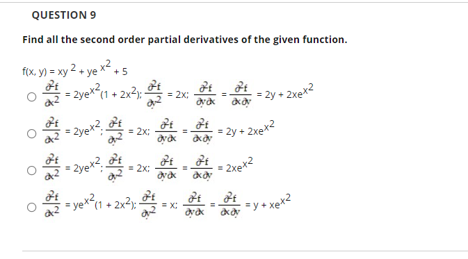 Solved QUESTION 9 Find all the second order partial | Chegg.com