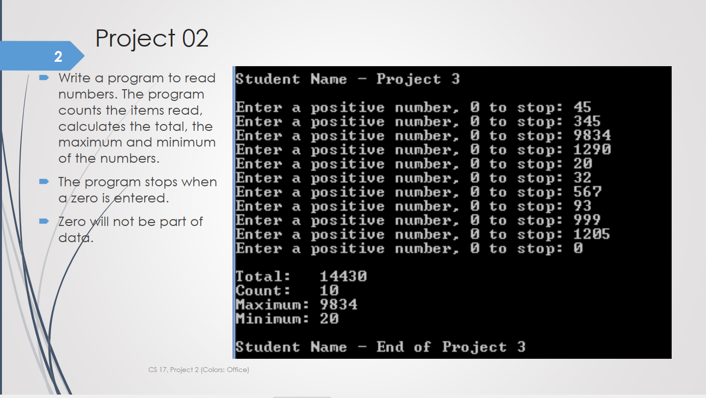 Solved Project 02 2 Write a program to read numbers. The | Chegg.com