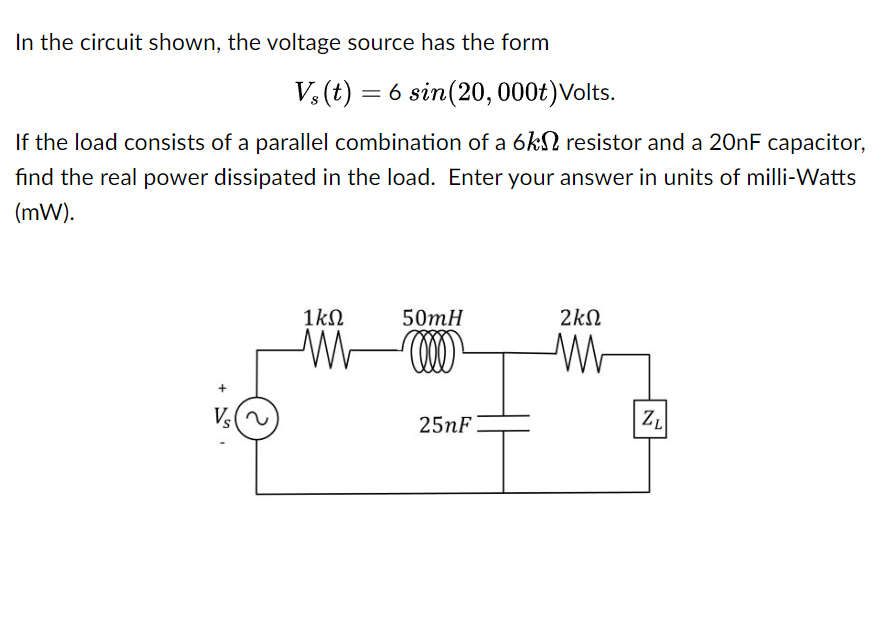 Solved In the circuit shown, the voltage source has the form | Chegg.com