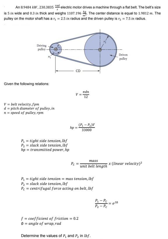 Solved rad An 8.9484 kW, 230.3835 electric motor drives a | Chegg.com