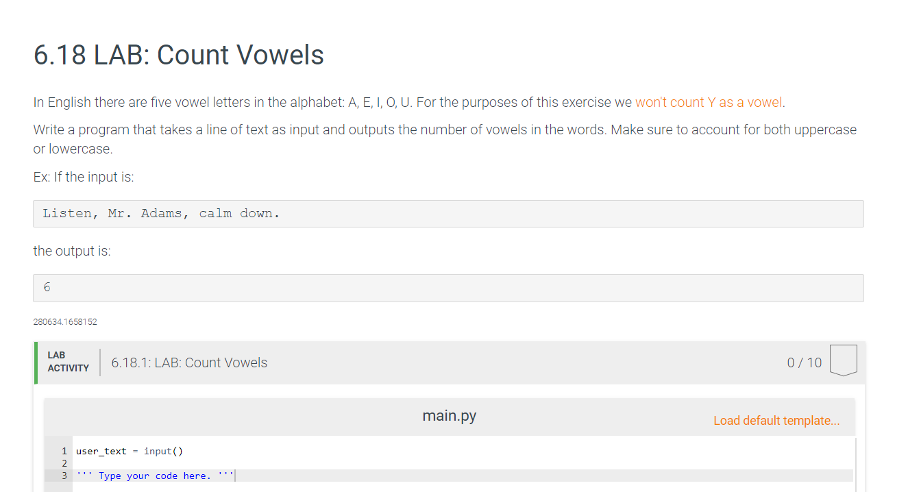 Solved 6 18 Lab Count Vowels In English There Are Five V Chegg Com