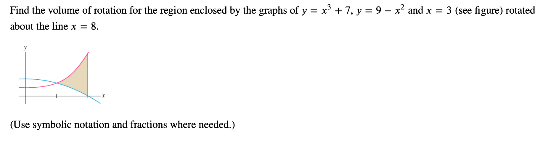 Solved Find the volume of rotation for the region enclosed | Chegg.com