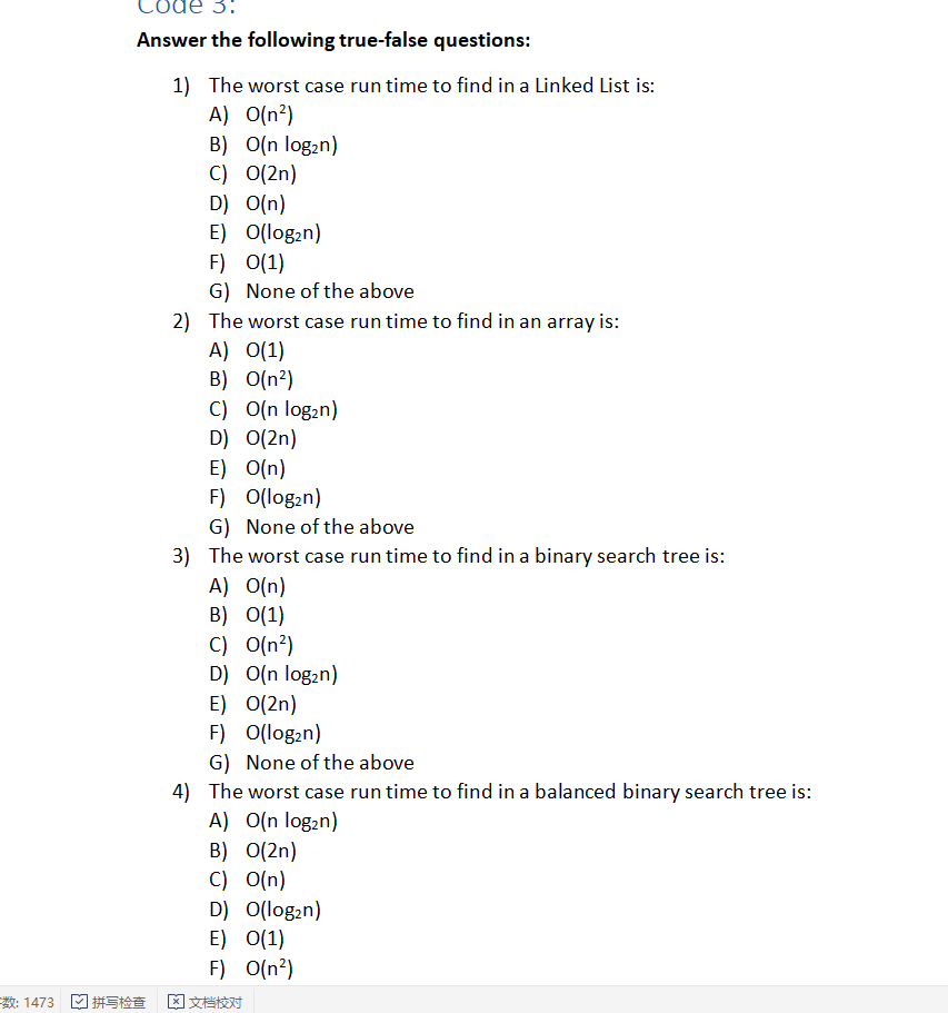 Solved Code 3 Answer the following true false questions: 1) | Chegg.com