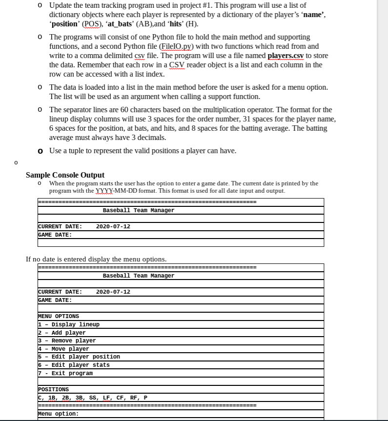 0 Update the team tracking program used in project | Chegg.com