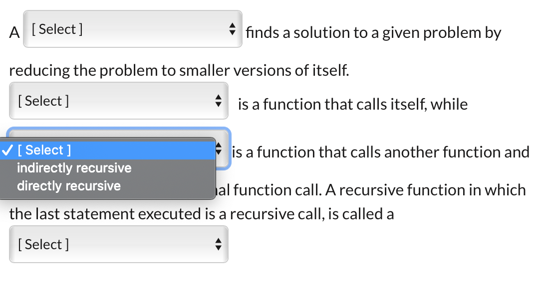 Solved A [Select] a finds a solution to a given problem by | Chegg.com