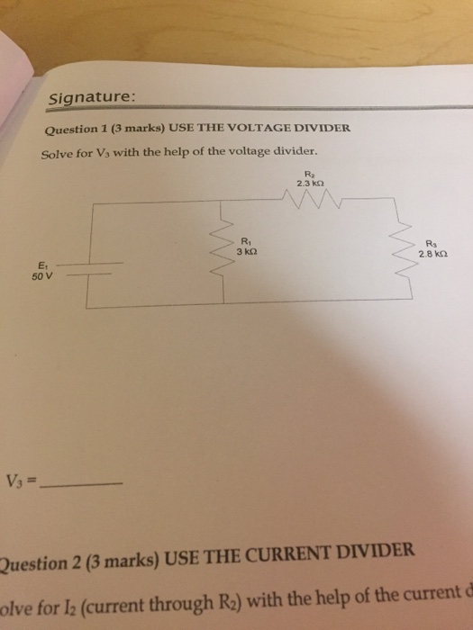 Solved Use the voltage divider Solve for V_3 with the help | Chegg.com