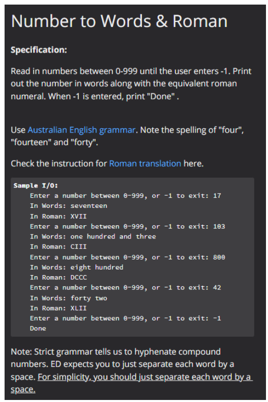 Solved Number to Words \u0026 Roman Specification: Read in