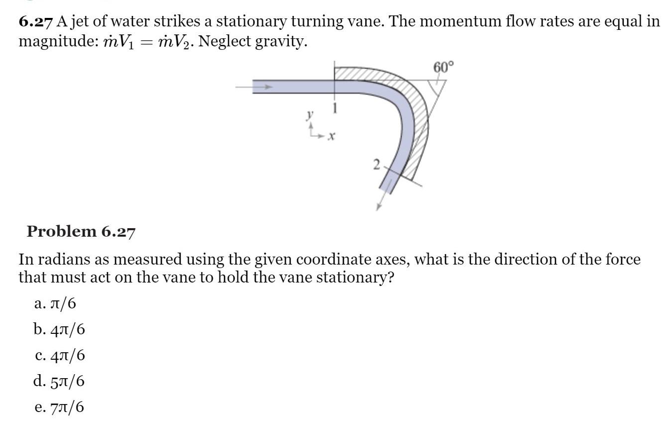 Solved 6.27 A Jet Of Water Strikes A Stationary Turning | Chegg.com