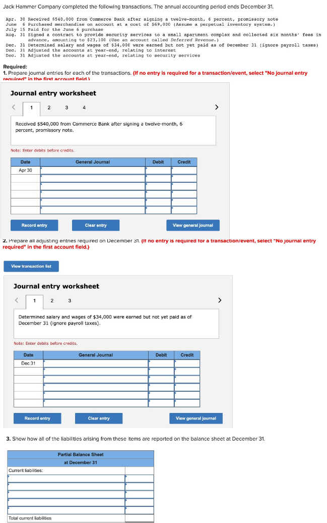 Solved Jack Hammer Company completed the following