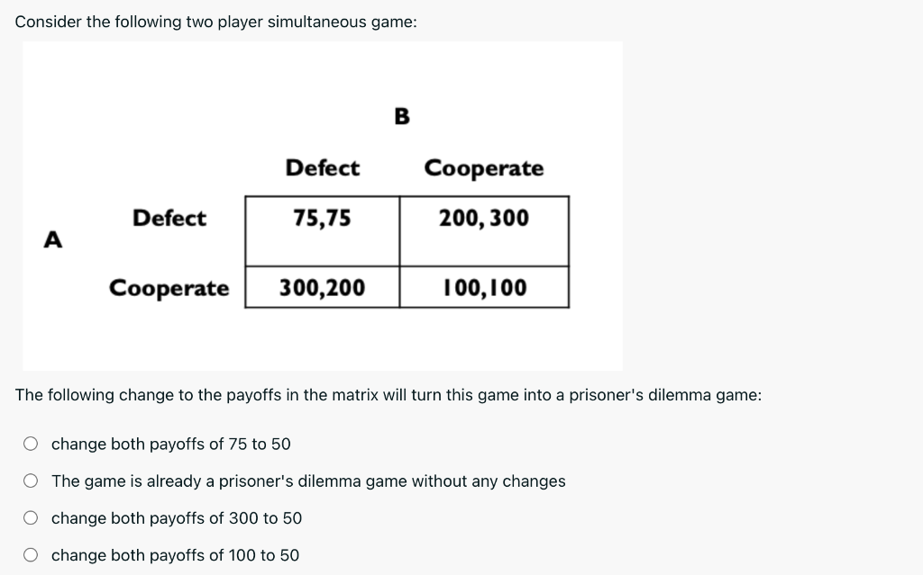 Solved Consider the following two player simultaneous game: | Chegg.com