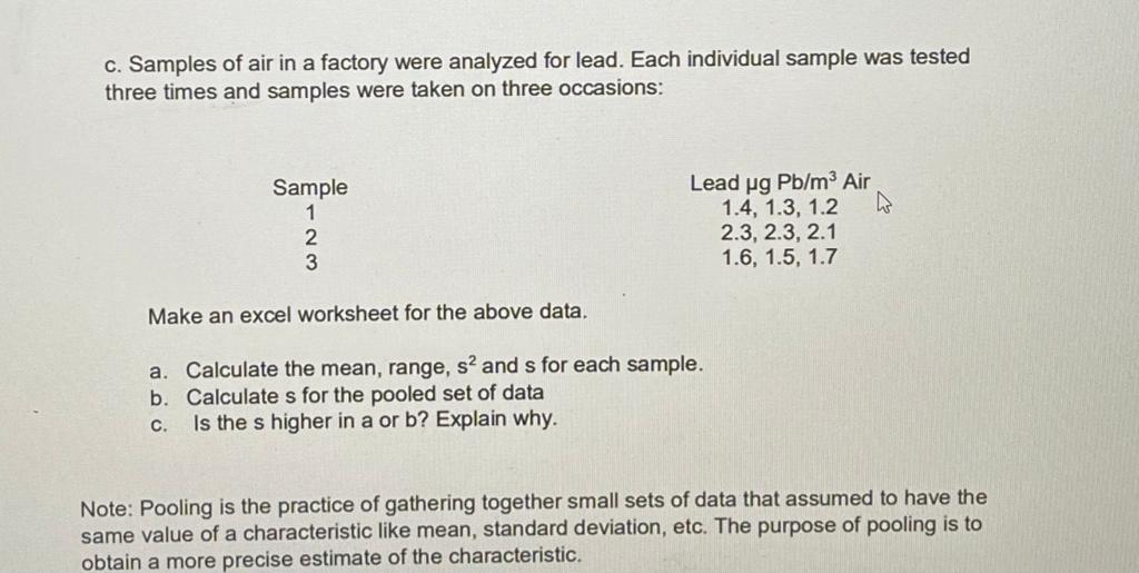 Solved Steps on how to solve s pooled: Use Excel to fill up | Chegg.com