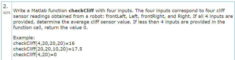 Solved 2. 3273 Write a Matlab function checkCliff with four | Chegg.com