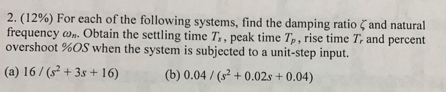 Solved 2(1 2%) For each of the following systems, find the | Chegg.com
