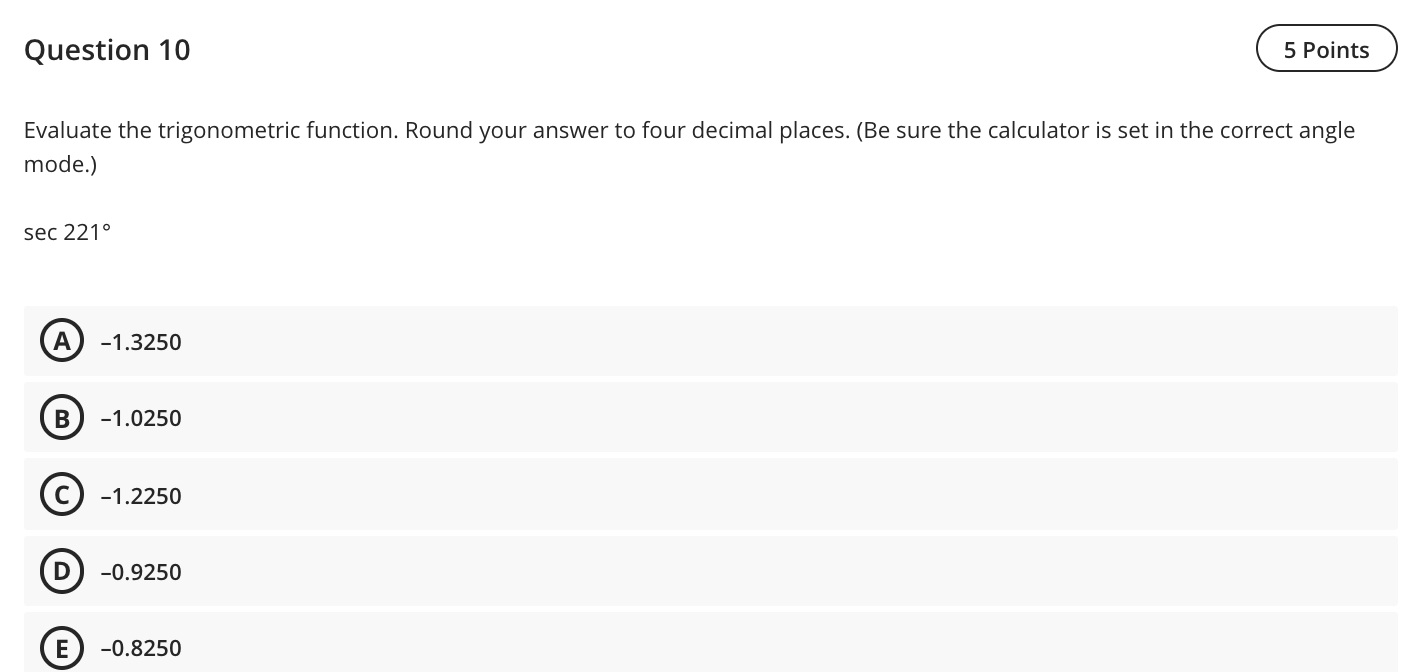 Solved Question 10 5 Points Evaluate the trigonometric | Chegg.com