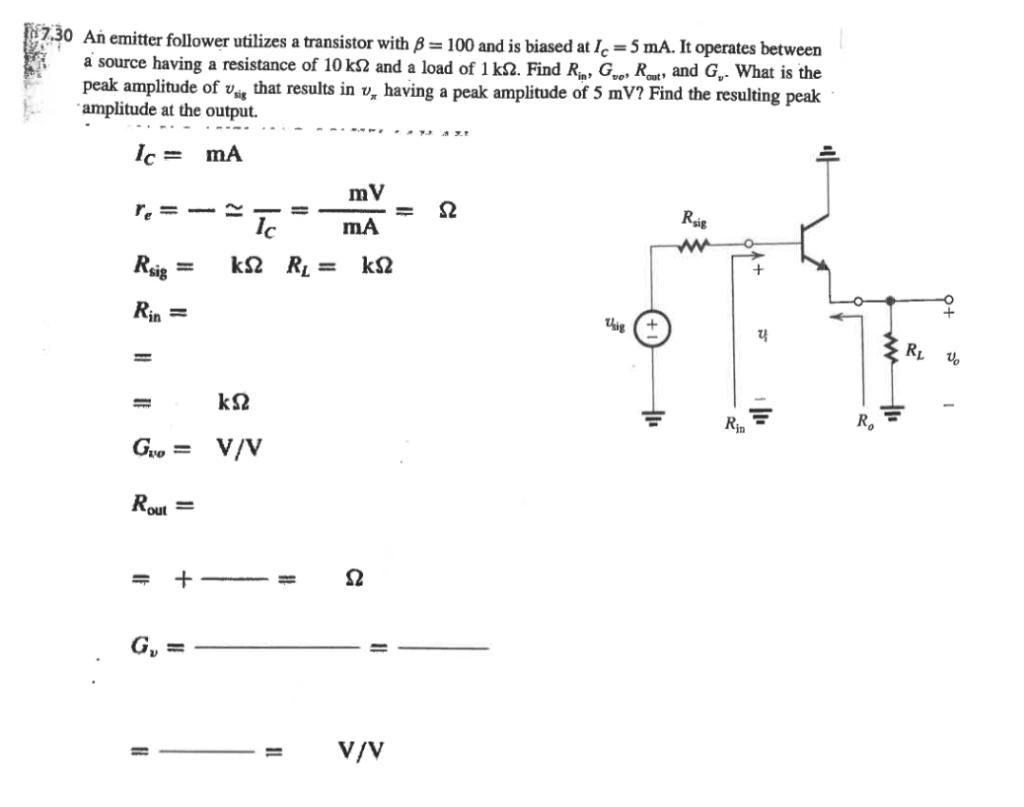 Solved An emitter follower utilizes a transistor with B 100