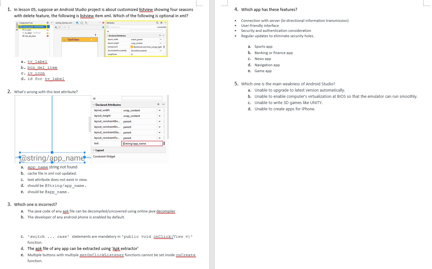 Solved 1. In lesson 05, suppose an Android Studio project is 