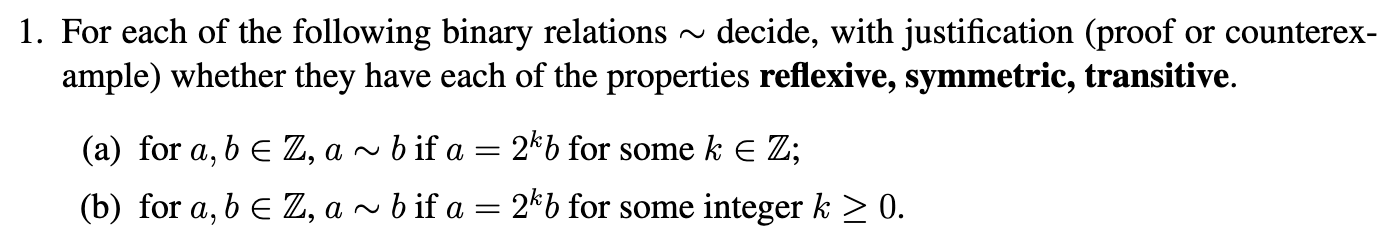 Solved For Each Of The Following Binary Relations ∼ Decide, | Chegg.com