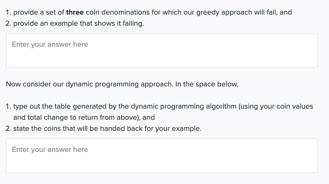 Solved 1. provide a set of three coin denominations for | Chegg.com