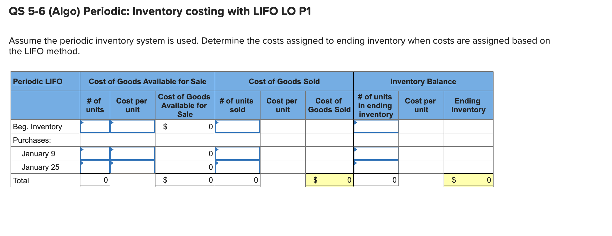 Solved QS 5-6 (Algo) Periodic: Inventory Costing With LIFO | Chegg.com