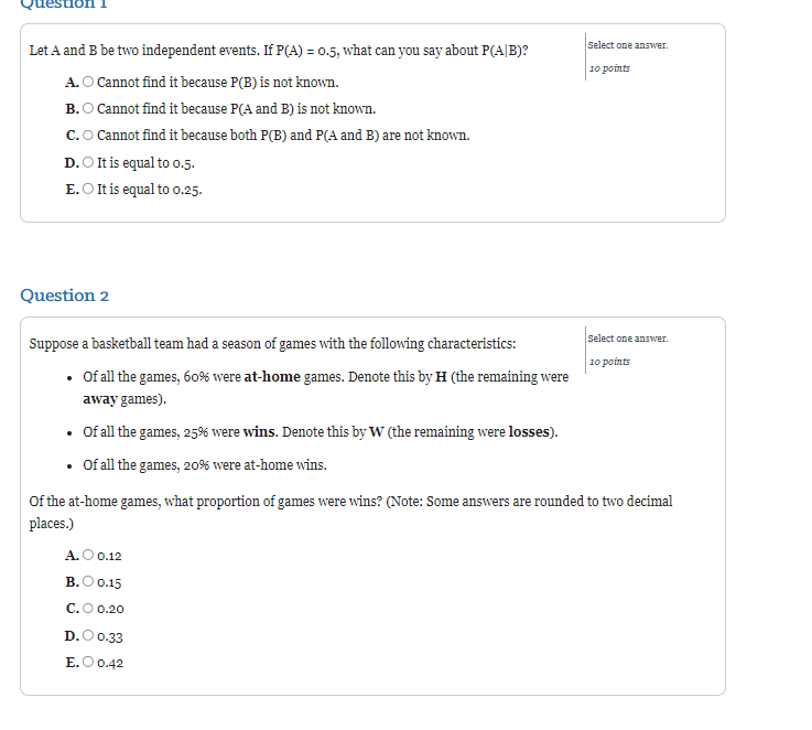 Solved Let A And B Be Two Independent Events. If P(A)=0.5, | Chegg.com