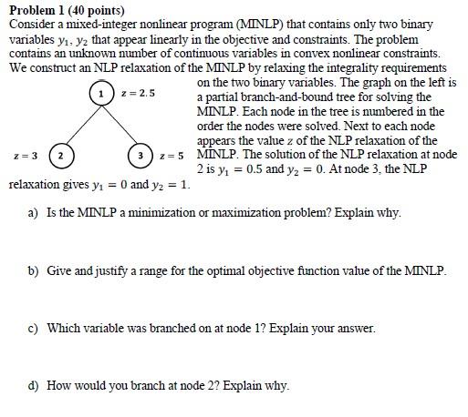 Solved Problem 1 (40 Points) Consider A Mixed-integer | Chegg.com