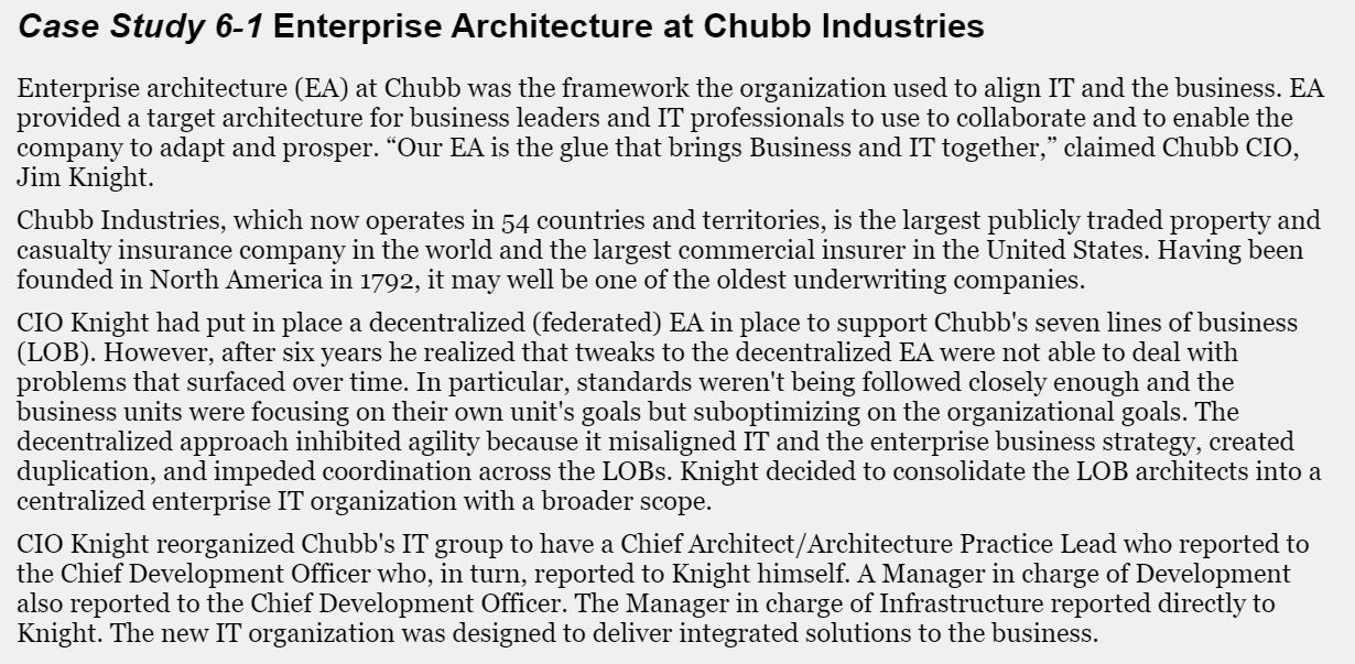 case study 6 1 enterprise architecture at chubb industries