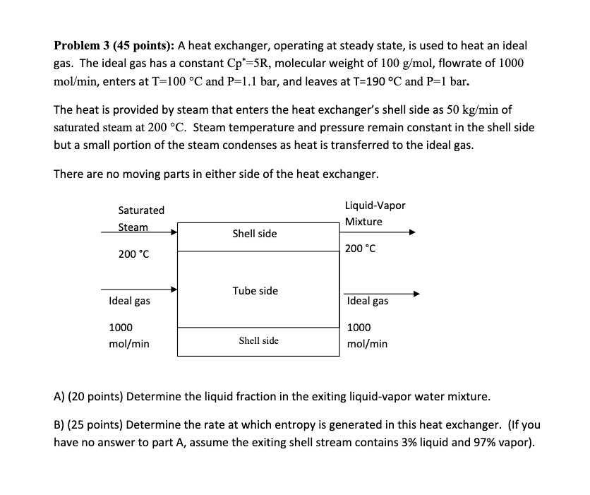Solved Problem 3 (45 points): A heat exchanger, operating at | Chegg.com