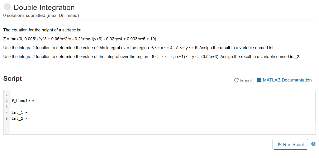 Double Integration O Solutions Submitted Max Unl Chegg Com