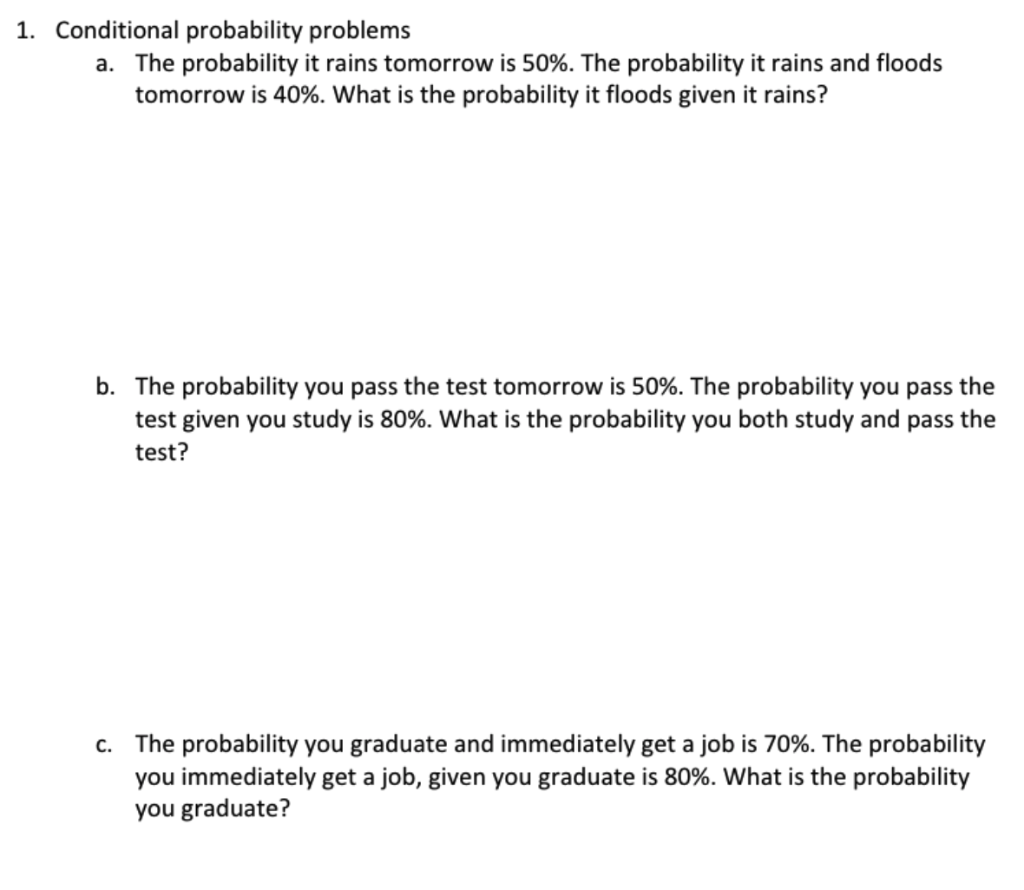 Solved Conditional Probability Problems A. The Probability | Chegg.com