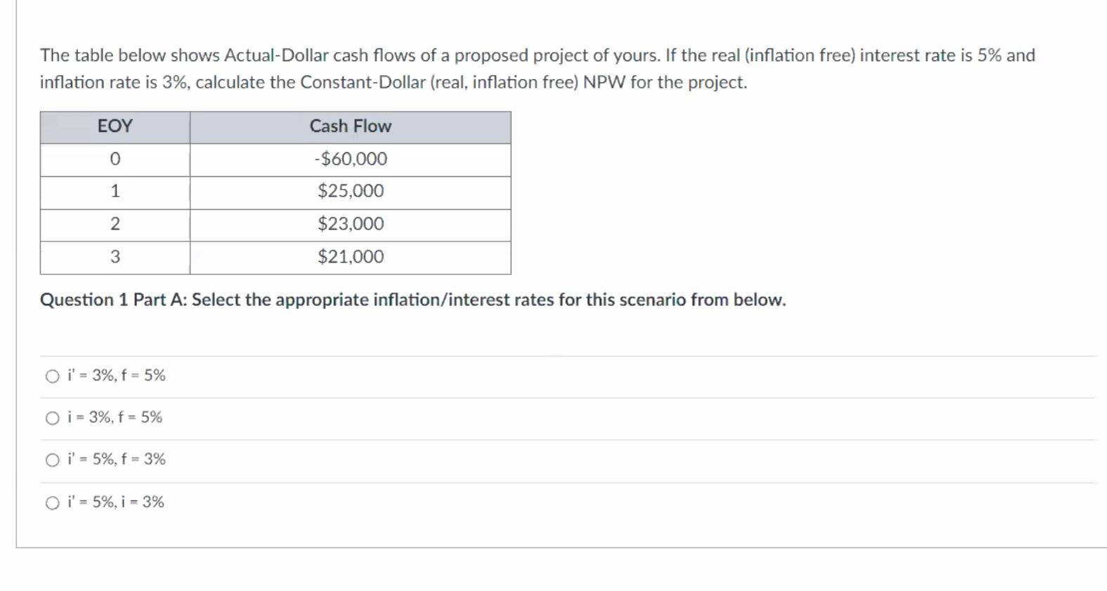 Solved The table below shows Actual-Dollar cash flows of a | Chegg.com