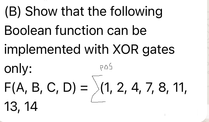 Solved (B) Show That The Following Boolean Function Can Be | Chegg.com