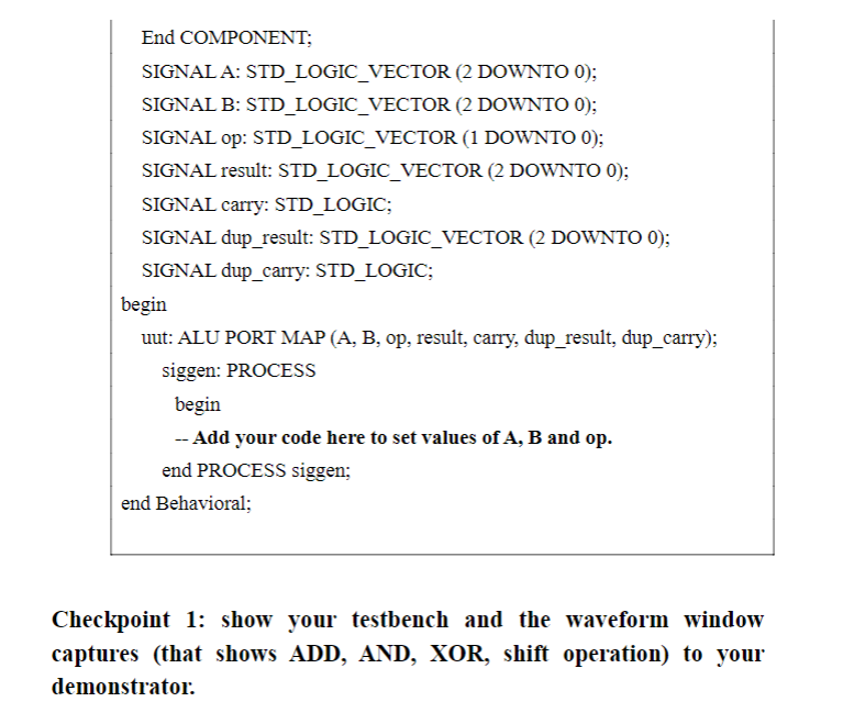 Solved Experiment 1: ALU Implementation i. An arithmetic | Chegg.com