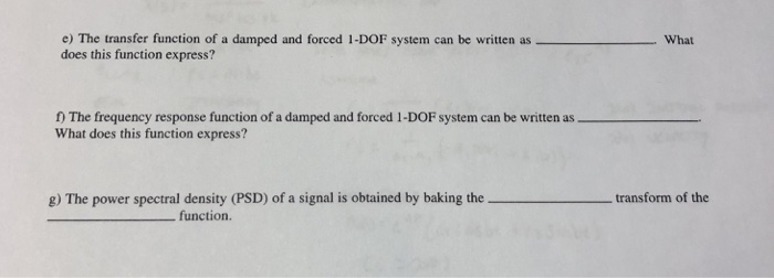 Solved e) The transfer function of a damped and forced 1-DOF | Chegg.com
