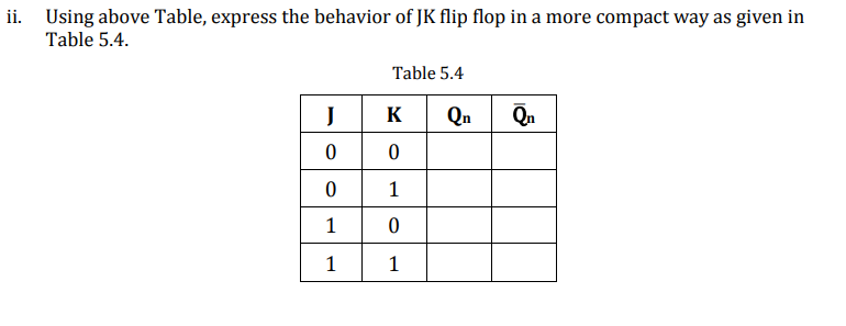Solved ii. Using above Table, express the behavior of JK | Chegg.com