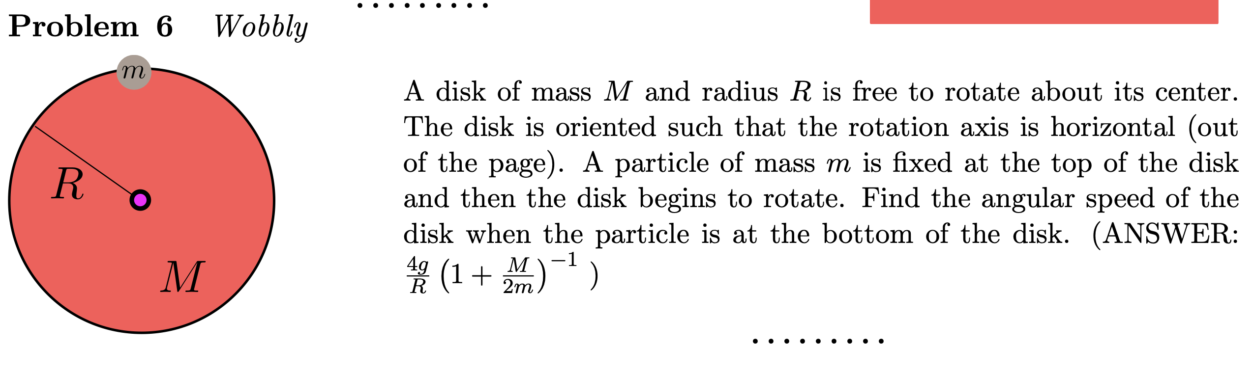 Solved by an EXPERT A disk of ﻿mass M ﻿and radius R is ﻿free to ﻿rotate