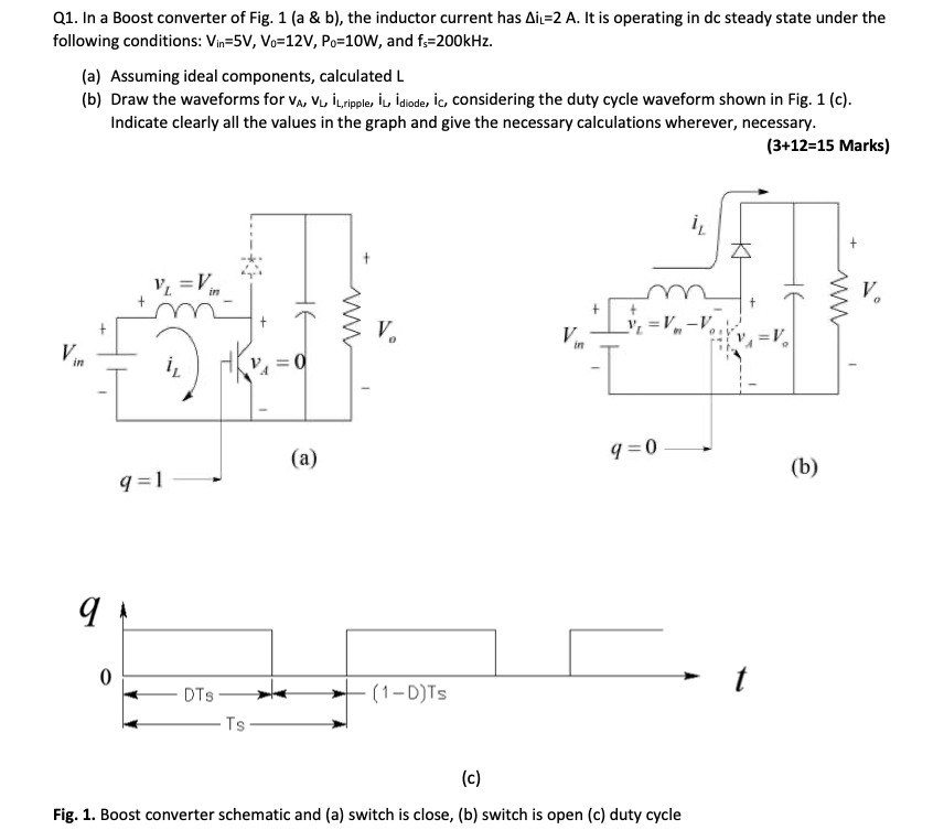 Solved Q1. In a Boost converter of Fig. 1 (a & b), the | Chegg.com