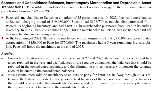 Solved Separate and Consolidated Balances, Intercompany | Chegg.com