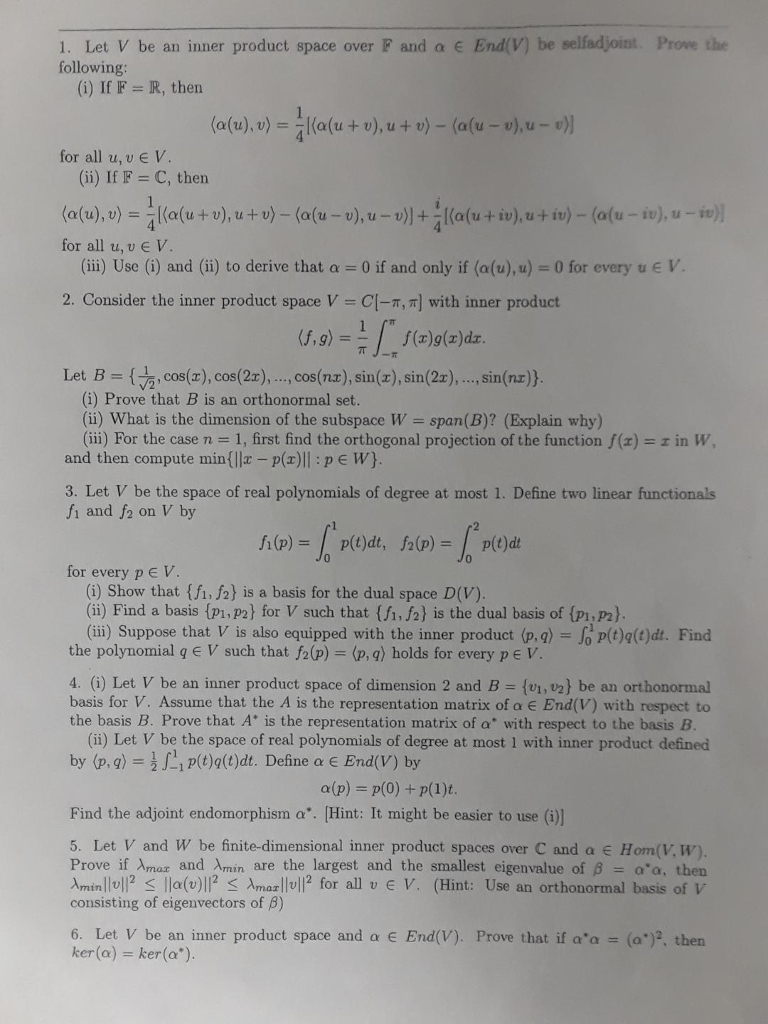 Solved 1. Let V be an inner product space over F and a | Chegg.com