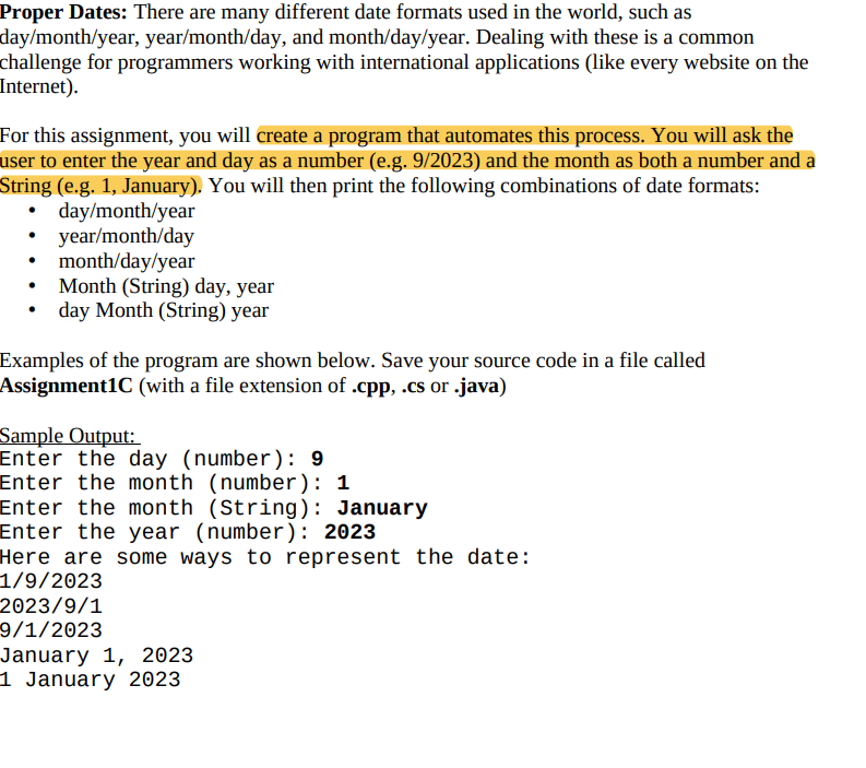 Solved Proper Dates: There are many different date formats | Chegg.com