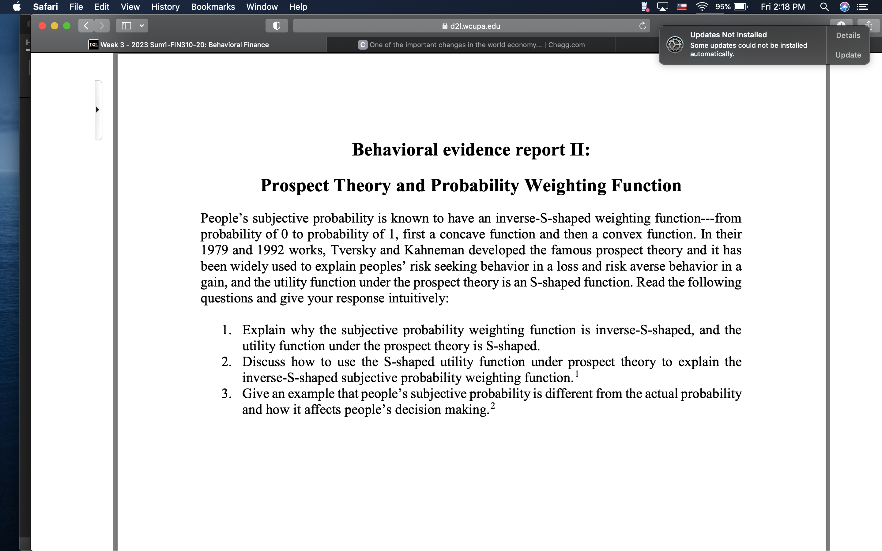 Solved Behavioral evidence report II: Prospect Theory and | Chegg.com