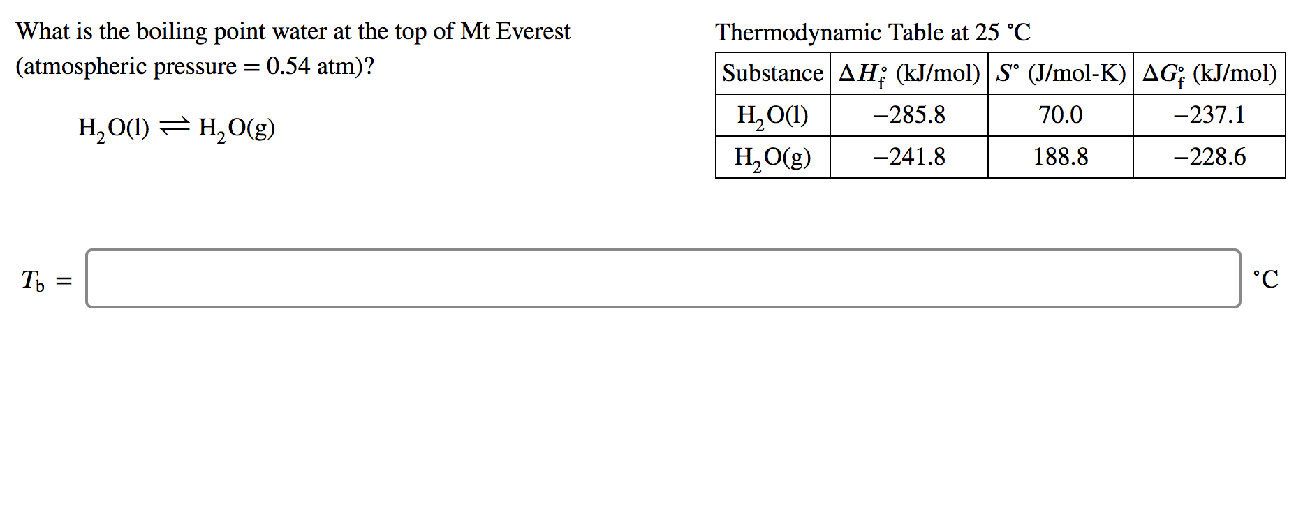 Solved What is the boiling point water at the top of Mt