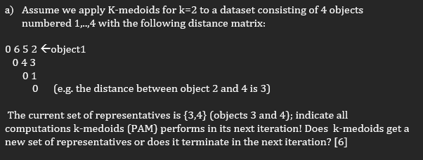 Solved A) Assume We Apply K-medoids For K=2 To A Dataset | Chegg.com