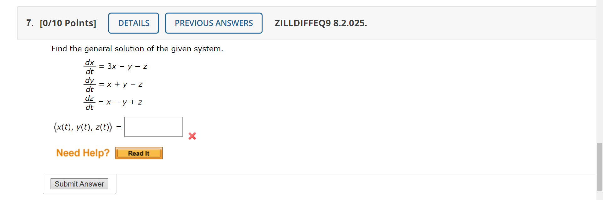Solved 7. [0/10 Points] DETAILS PREVIOUS ANSWERS ZILLDIFFEQ9 | Chegg.com