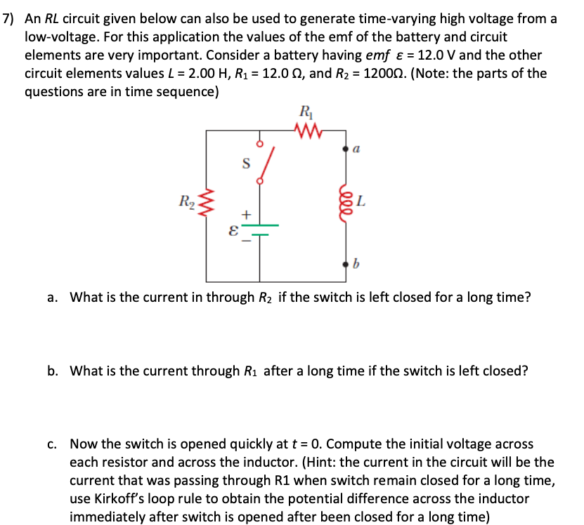 Solved An RL Circuit Given Below Can Also Be Used To | Chegg.com