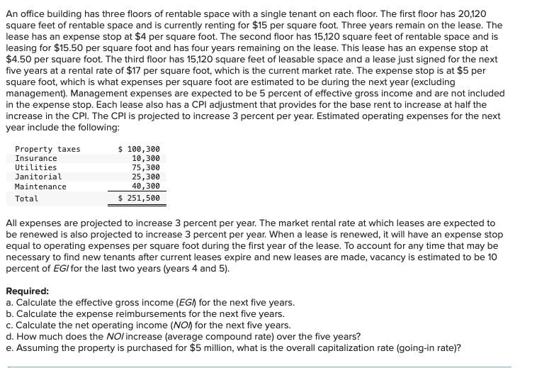 Solved An office building has three floors of rentable space | Chegg.com