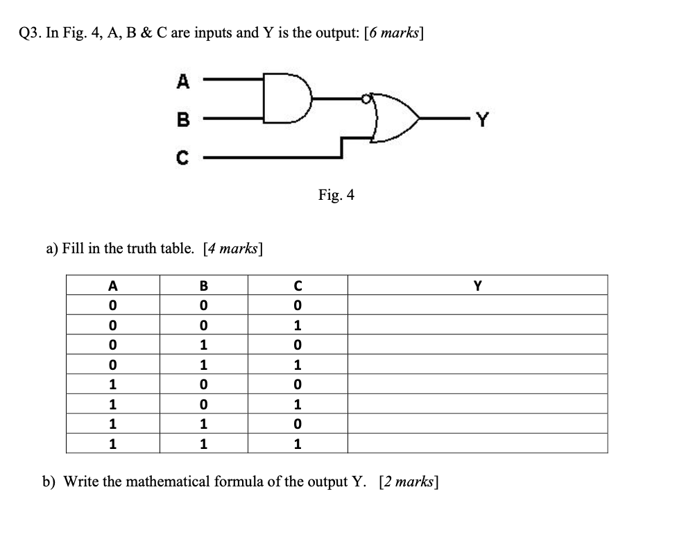 Solved Q3. In Fig. 4, A, B & C are inputs and Y is the | Chegg.com