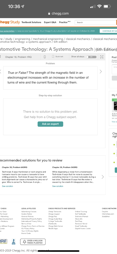 Solved 10:36 chegg.com hegg Study Textbook Solutions Expert | Chegg.com